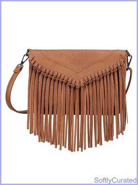 PU Leather Fringe Hobo Crossbody Tassel Purse Vintage Envelope Handbag